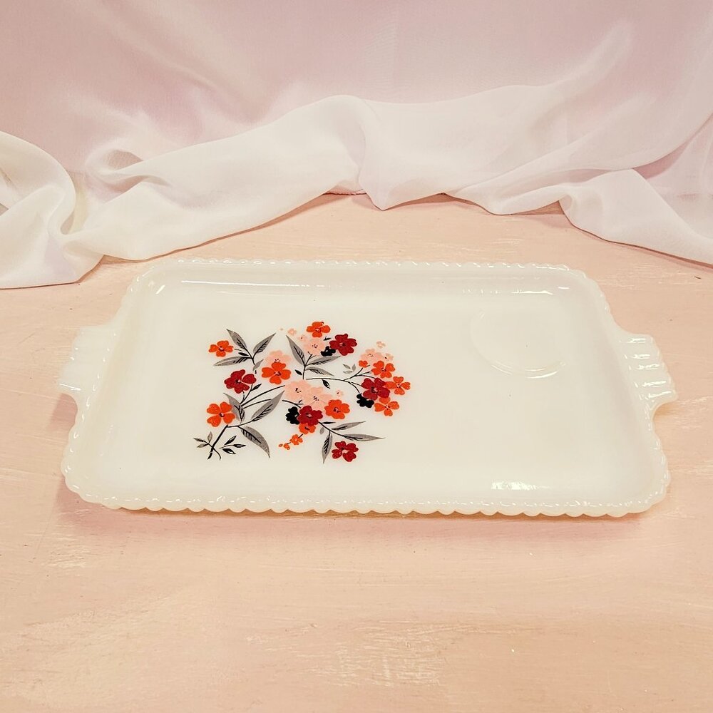 Fire King Primrose SINGLE Milk Glass Snack Plate, Floral Design, Vintage 1960-62